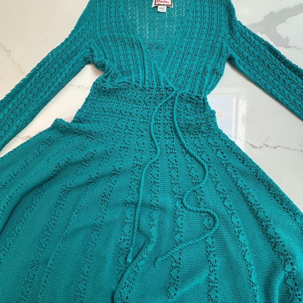 Vintage Handcrafted‎ Knit Dress Made in Israel Boho Crochet Hadas open-knit M